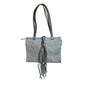 Overland Sheepskin Co. Sonoma Metallic Silver Leather Handbag With Cowhide Front